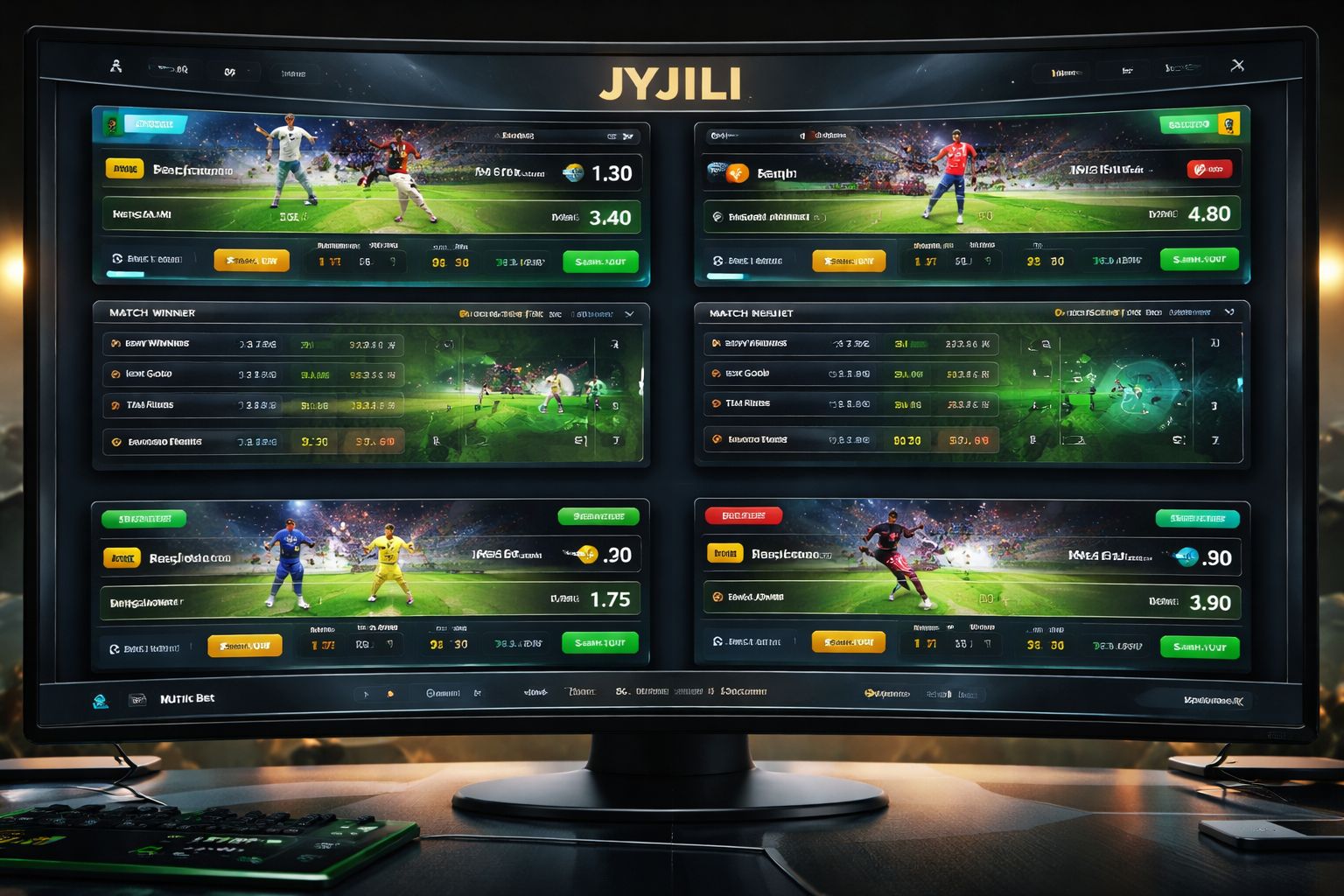 JYJILI live sports wagering dashboard displaying cricket and football odds